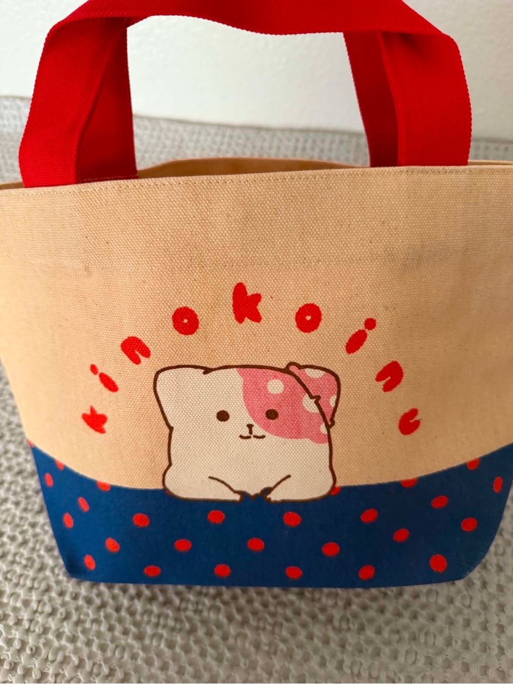 Kiinokoinu Cute Cat Canvas Tote - Beige, Navy & Red
